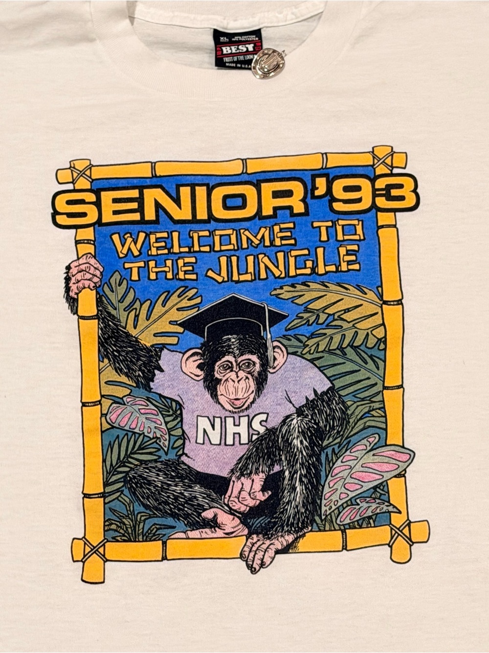Vintage Welcome to the Jungle High School Shirt 90s Single Stitch Chimpanzee XL